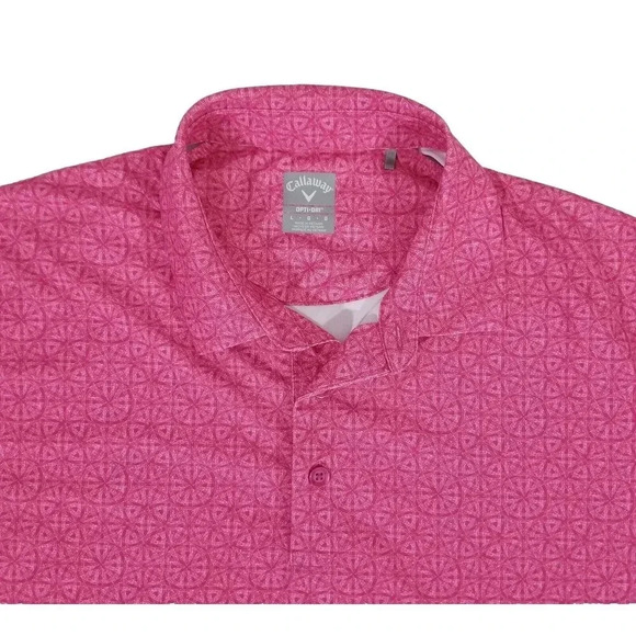 Callaway Opti-Dri "Sun Kissed Coral" Pink Circular Pattern Polo Golf Shirt Men L - Picture 3 of 5